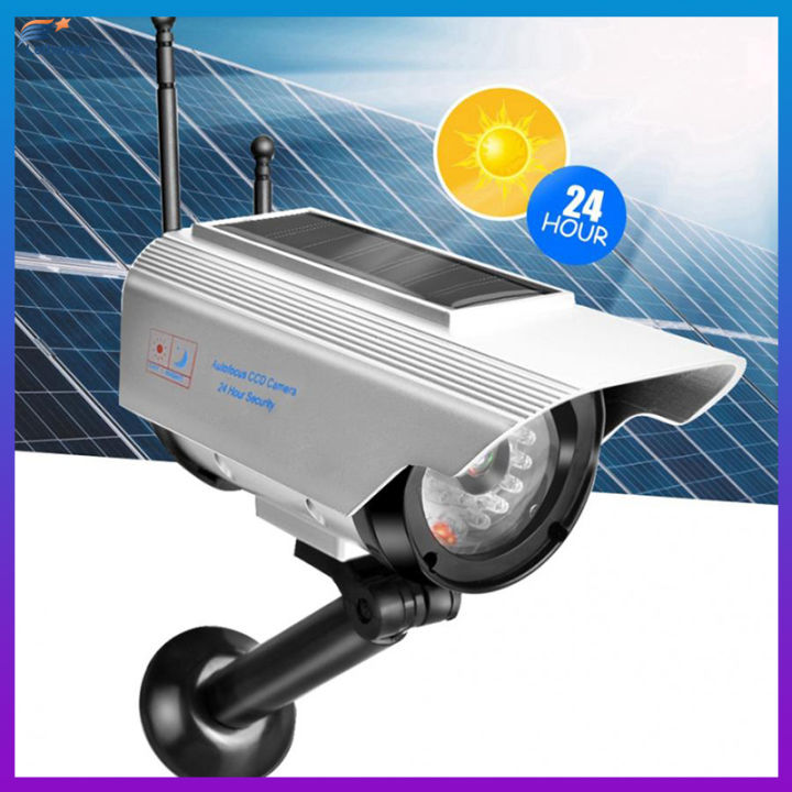 กล้องจำลอง-led-พลังงานแสงอาทิตย์การเฝ้าระวังความปลอดภัยกลางแจ้งกล้อง-dummy-สีเงิน