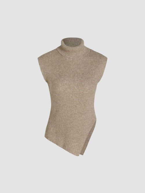 Cider Knit High Neck Solid Asymmetrical Vest Lazada.co.th