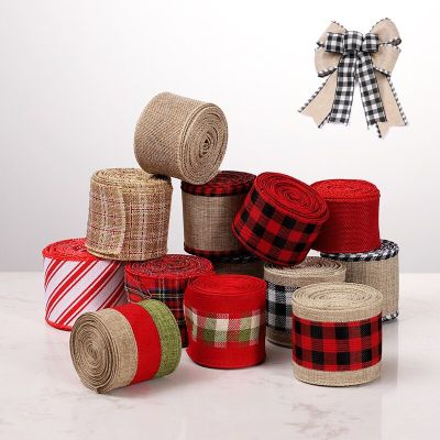5 M/Roll Christmas Ribbon Wired Edge DIY Burlap Fabric Swirl Ribbon Gift Wrapping Christmas Tree Ribbon Wreath Bows Crafts Gift Wrapping  Bags