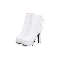 New 2019 Fashion Women Ankle Boots High Heels Platform Motorcycle Boots Fashion Lace-up White Black Ladies Shoes 569