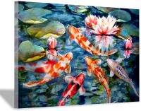 Koi ดอกบัวภาพวาดแคนวาสบนกำแพงจีนตกแต่งภาพพิมพ์ศิลปะพร้อมกรอบด้านใน X ซม. 1ชิ้นไร้กรอบหรือไม้