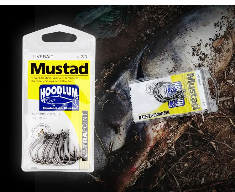 Original Mustad 10827NPBLN Hoodlum Hooked 4X Strong Live Bait High