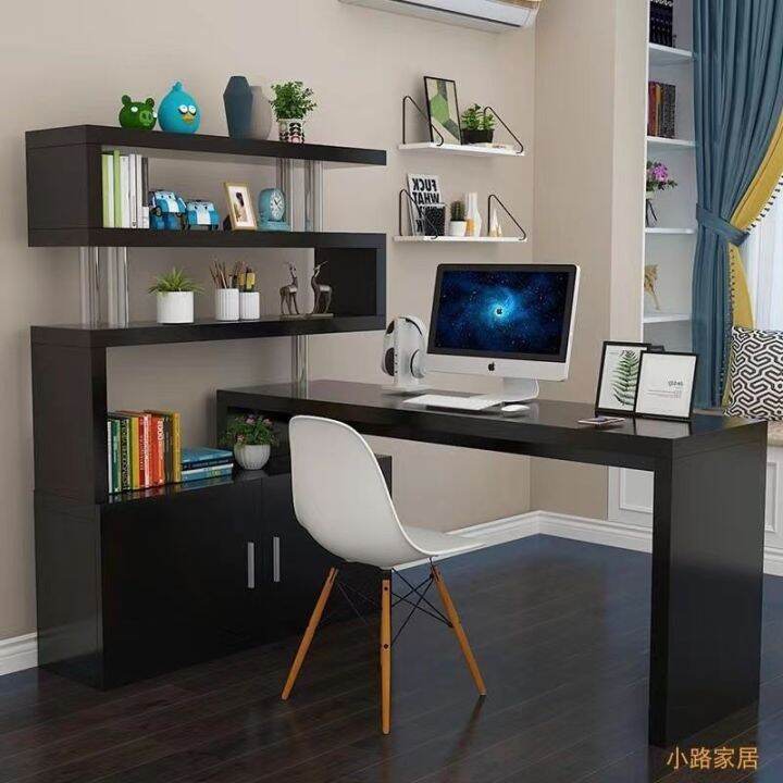Desktop Computer Table Corner Desk Bookcase Integrated Tempered Glass
