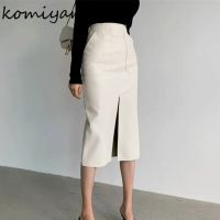 Slim Straight Faux Leather Skirts Women Spring New Package Hip Long PU Jupe Chic Split Designed Fashion Solid Mujer Faldas