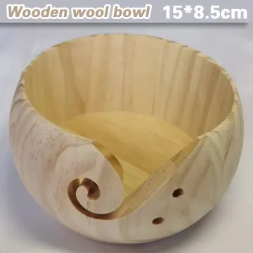 Wooden Yarn Bowl Round Crochet Bowl Holder with Holes Pine
