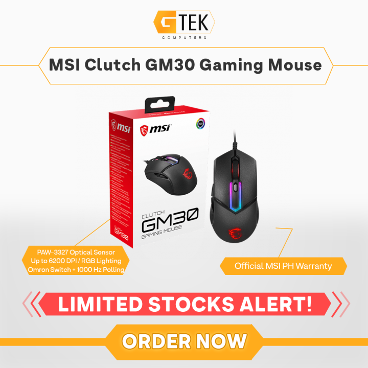 MSI Clutch GM30 Gaming Mouse with RGB Mystic Light 6200 DPI Lazada PH