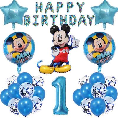 1 set Mickey Minnie Mouse Balloons Mickey Mouse Birthday Party Decor Baby Shower Blue Pink Number Balloon Kid Toys Globos Artificial Flowers  Plants