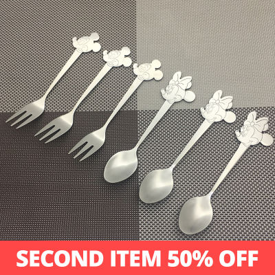 6pcs Stainless Steel Tea Spoons set Cartoon Mickey Spoon Fork Cream Dessert Teaspoon Portable Kids Children Baby Cutlery
