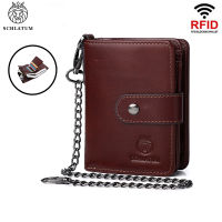 SCHLATUM Genuine Leather Mens Wallet Coin Purses RFID Credit Card Retro Short Wallet Multifunction Zipper Wallet