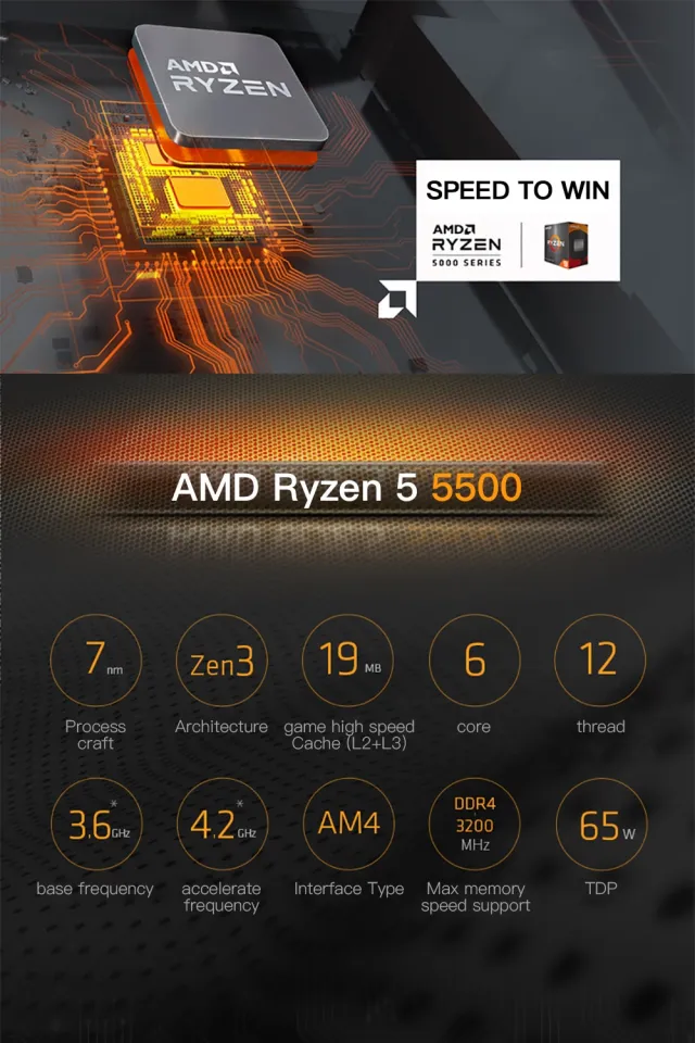 NEW AMD Ryzen 5 5500 R5 5500 3.6GHz Six-Core Twelve-Thread CPU Processor  7NM 65W L3=16M 100-000000457 Socket AM4 with cooler fan