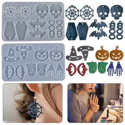 Halloween Earrings Silicone Mold Diy Spider Web Ghost Witch Hat Skull Earrings Pendant Epoxy Mold for Diy Resin Craft