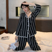 Womens Pajamas Set Striped Silk Spring Autumn Ladies 2 Pcs with Trousers Pijama Luxury Sleepwear Satin Homewear for Female