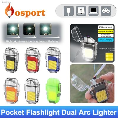 ▼✢ Mini COB Light Electric Torch Pocket Flashlight Dual Arc Lighter Type-C Charging 3 Lighitng Modes Outdoor Camping Lamp Lantern