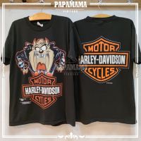 Fashion H Harley Davidson X Taz Mania Looneytunes เสื้อวินเทจ เสื้อการ์ตูน Papamama Vintage Shirt เสื้อยืดคอกลมผ้าฝ้าย Tee