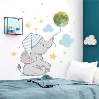 Cartoon Elephant Baby Moon Luminous Wall Stickers DIY Combination Wall Stickers Childrens Bedroom Decoration Wallpaper