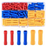 100 Pcs Electrical Butt Connectors Kit, Butt Splice Crimp Wire Connectors, Assorted Insulated Electrical Straight Wire Terminal Connectors, Automotive Wire Crimp Terminals, Blue/Red/Yellow