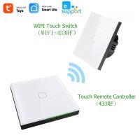 QSR STORE Jim DuDu Tuya Smart Life Glass Panel EU/UK Standard Touch Switch Zero/Single Fire Line Voice Control RF433 Sender