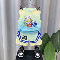 Childrens Clothing Boys Ultraman Clothes 2-10 Years Old Cool Handsome Boys Summer Sleeveless Suit Summer Sports Basketball Wear Tide