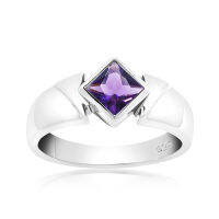 CHRISHA_แหวนเงินแท้ 925 ประดับพลอยอะเมทิส (Amethyst) และเคลือบด้วยทองคำขาว ขนาด 7.5 *บริการปรับขนาดแหวนฟรี แชทกับร้านก่อนสั่งซื้อ*