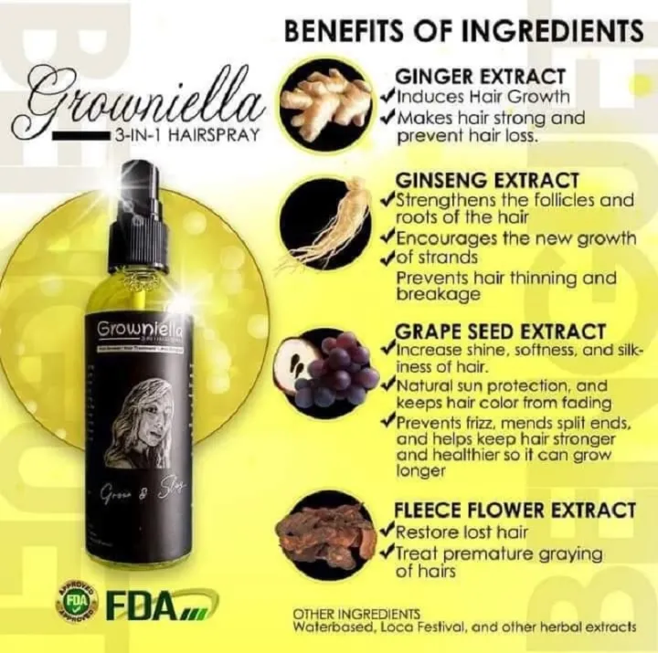 1 Bot Original Growniella 3 In 1 Hair Spray 100ml Organic Natural Ingredients Fda Approved 3731