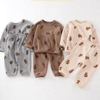 Newborn Clothes Boys Round Neck Fashion New Waffle Suit Infant Girls Cute Cartoon Bear Print 2022 Spring Autumn Pajamas Set