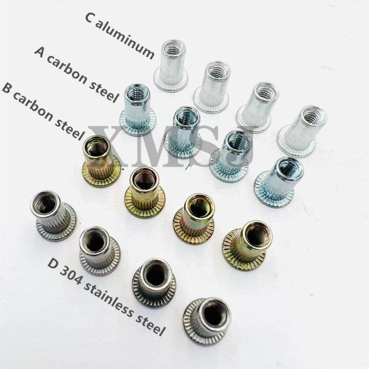 10-20pcs-m3-m4-m5-m6-m8-304-stainless-steel-carbon-steel-aluminum-flat-head-blind-rivet-nut-insert-rivnut-nutsert-for-screw-bolt