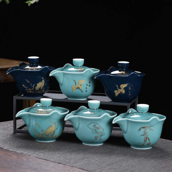 ชุดน้ำชาแบบจีนกังฟู200มล-ถ้วยน้ำชาเซรามิกพิมพ์ลายถ้วยแช่ชาแดงไส้เขียวพร้อมที่กรองเหล็ก