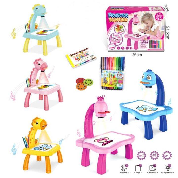 Children LED Painting Projector Toy Art Drawing Board Table Desk ...