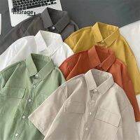 เสื้อเชิ้ตผู้ชายแขนยาวสีทึบส่วนที่ใส่ได้หลายโอกาส,วัยรุ่น,อินเทรนด์,มินิมอลและอินเทรนด์ในฤดูร้อนในฮาราจูกุหลวมพอดี