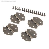 4Pcs Antique Bronze Flower Furniture Hinges Cabinet Door Butt Hinges 4 Holes Jewelry Boxes Decorative Hinge with Screw 29x31mm