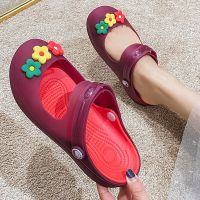 Sandals womens summer flower jelly hole shoes womens slippers new Korean version flat bottom Mary Jane student beach shoes tide 〖WYUE〗