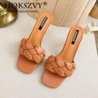 【CW】 HOKSZVY New Arrival 2021 Woven Wear Slippers Straight Toe Heel Sandals Women  39;s Shoes LXL