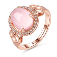 Korean silver plated Hibiscus stone love ring female diamond set rose gold powder crystal opening ring index finger ring jewelry GNR7