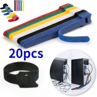 20Pcs สายเคเบิลแบบถอดได้ผูกสายเคเบิลแบบใช้ซ้ำได้สี Nylon Loop Wrap Zip Bundle Ties T-Type Cable Tie Wire