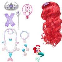 Aksesoris Ariel putri duyung kecil untuk bayi perempuan kalung mahkota Wig simpai rambut sarung tangan bagian cantik ornamen gaun Cosplay ulang tahun