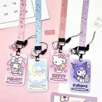 Penutup Kartu Kartun Sanrio Hello Kitty Melody Kulomi Pemegang Kartu PVC Hadiah Casing Pelindung ID Tali Leher Gantung Kampus Siswa