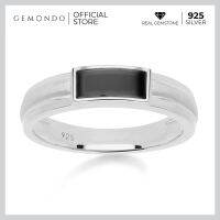 Gemondo แหวนเงิน 925 Sterling Silver ชุบโรเดียม ประดับนิลดำ (Black Onyx) ทรงสี่เหลี่ยมผืนผ้า ทรงปลอกมีดพ่นทรายขอบเงา