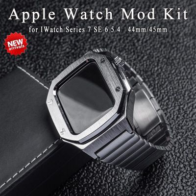 ชุดดัดแปลง45มม. สำหรับ Apple Watch Band Mod Metal Case Strap For I Watch 8 7 6 SE 5 4 44Mm Correa Leather Strap Bracelet Tools (ไม่รวมนาฬิกา)