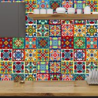 ♂ Mexico Style Wall Tile Transfers Stickers Self Adhesive Waterproof Vinyl Wallpaper for Kitchen Bathroom Floor Porch Wall Decor