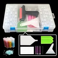 Diamond Painting Tools Sets with 64/56/42/28 Cells Plastic Storage Box Funnel Stickers etc Kit for Diamond Painting Embroidery