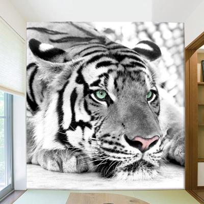 วอลล์เปเปอร์3d รูปสัตว์เสือสีดำและสีขาวสั่งทำห้องนั่งเล่นโซฟาทีวีวอลเปเปอร์ฉากหลังทางเข้าห้อง