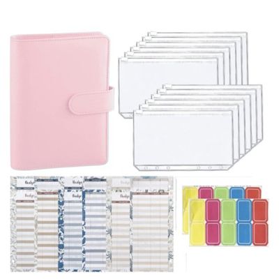 A6 PU Binder Cover Set, Money Organizer for Cash with Labels and Budget Sheets, 6 Ring Budget Cash Pocket for Bill