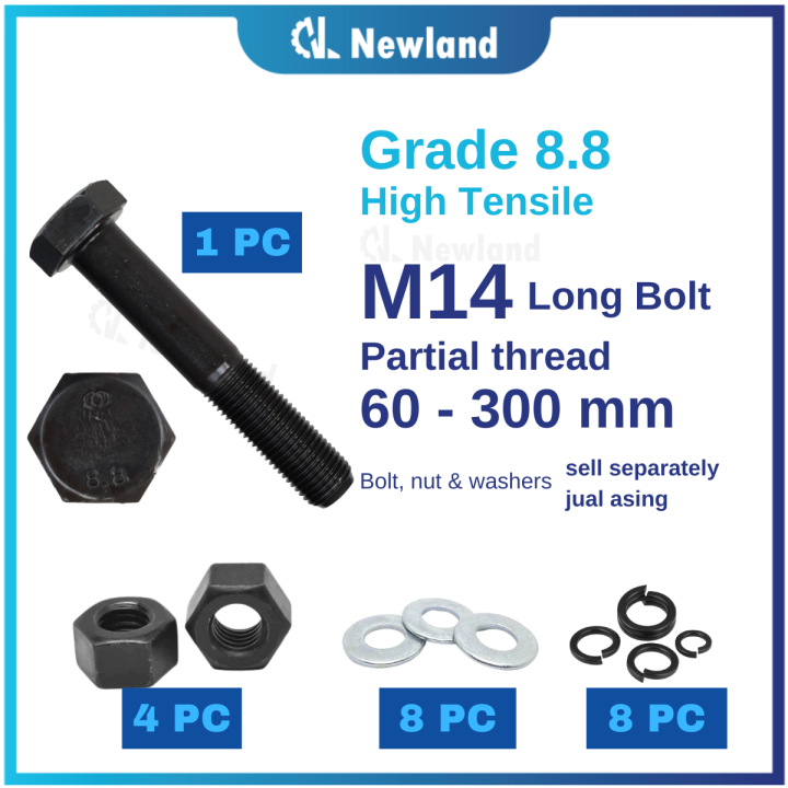 Newland Agriculture M14 Bolt And Nut - Grade 8.8 Hex Long Bolt Partial ...