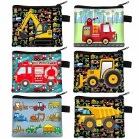 ▩∋ Cartoon Firetruck Excavator Crane Coin Purse Keychain Zipper Pouch Kids Wallet Card Money Coin Bag Cute Purses and Handbags