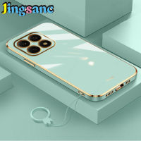 Jingsanc เคสเคสสำหรับ Honor X8A ป้องกันเลนส์กล้องเต็มบางหรูหราลูกอมกันกระแทกเรียบขอบตรง TPU นุ่มเคสกันชนโลหะชุบสองด้านที่มีฝาครอบฝาหลังเกียรติ X8a