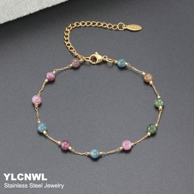 【CW】△  Stone Beaded Anklets Ankle Leg Chain Ladies Gold Plated Beach Foot Jewelry