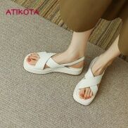 Atikota Nữ Đế Bằng PU Thời Trang Đế Dày Khóa Dây Chống Trơn Trượt Nữ Đi