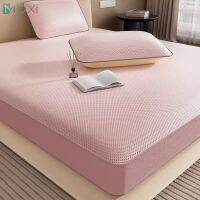 Cool Breathable Fitted Bed Sheet Smooth Non-slip Mattress Protector Cover with Elastic Band King Queen Size Bed Cover Home Decor