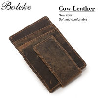 Men Genuine Leather Slim Wallet Vintage Crazy HorseOil Waxing Leather Magnetic Money Clip Small Minimalist Wallet Purse for Man