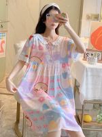 ❄✎ Cotton silk nightdress female summer fat MM large size artificial cotton pajamas home skirt Japanese sweet students can wear cotton silk skirt outside